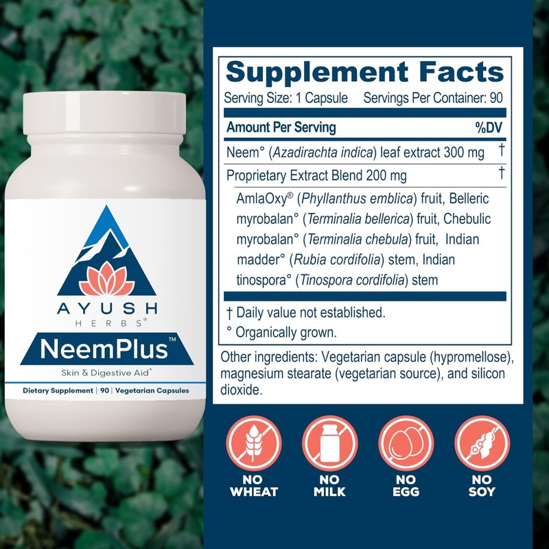Ayush Herbs Neem Plus Herbal Supplement for Skin Immune Health
