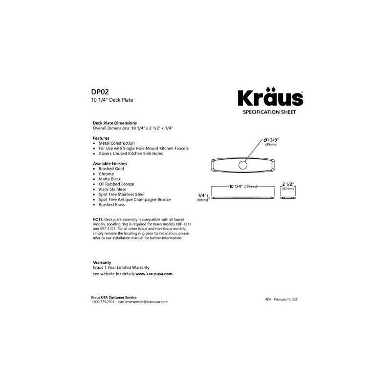 KRAUS Deck Plate for Kitchen Faucet in Spot Free Stainless