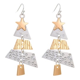 Gemynix Christmas Tree Earrings for Women Two-Tone Dangle Drop with Star Lightweight Holiday Hook Earrings Festive Statement Jewelry Gift