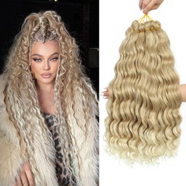 MLETULIPS Curly Crochet Braiding Hair Extensions, Deep Wave Braiding Hair, Ocean Wave Crochet Hair, Soft Synthetic, Bohemian Curly Water Wave Crochet Braids for Women (T27/613#, 20 inch/6 Pack)