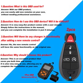 2PC DIY OBD and Remote Key Fob Replacement for Dodge Dart 2013 2014 2015 2016 M3N32297100 DIY Instructions Kit