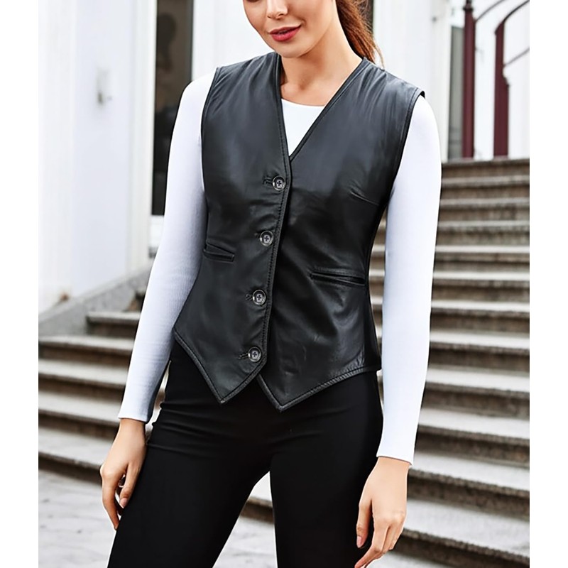 STOREJEES Leather Biker Jacket Women | Black, 3X-Large Vest