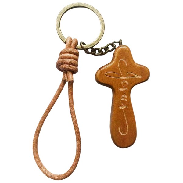 Udyzax Wood Cross Keychain Jesus Key Chain Bible Verse Keychain