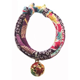 Collar: Cat Collar, Cat Bell Charm (Peony Purple, Autumn Leaves), Accessory, Choker, Soft Fabric That Does Not Burden Your Neck or Coat (Adjustable), Asakusa, Kyoto, Crepe, Japanese Style, Modern,