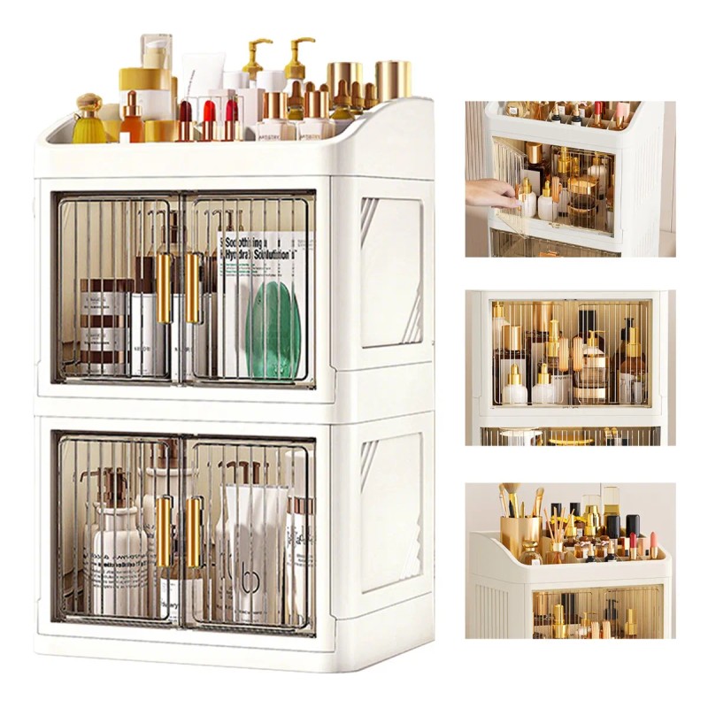 Caja Almacenamiento Cosméticos Multinivel Con Compartimentos Blanco