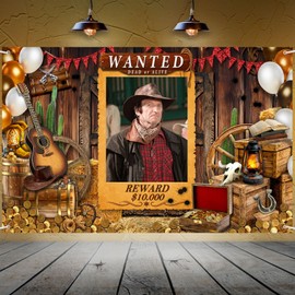 Large Wanted Poster Photo Prop Rodeo Backdrop Western Wanted Photo Banner Backdrop Fun Frame Western Selfie Banner for Wild West Birthday Games Party Retro Rustic Decoration Supplies