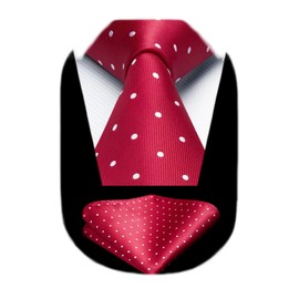 HISDERN Red Ties for Men Woven Classic Silk Mens Ties and Pocket Square Elegant Polka Dot Necktie Handkerchief Set Formal Business Wedding Party Work