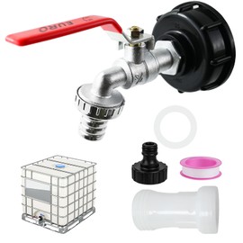 LINSOCLE IBC Tank Outlet Tap 3/4 Inch for 1000L Water Tank - IBC Tap Accessories S60 x 6 Adapter with Spout Extension, Compatible with IBC Container & Rain Barrel