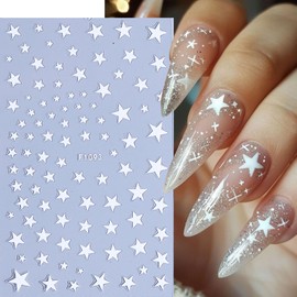 4th of July Nail Stickers for Nail Art Stars Nail Decals Black White Gold Silver Red Star Nails Design Stickers 3D Self-Adhesive Nail Art Supplies for Memorial Day Nail Decorations, 5Pcs