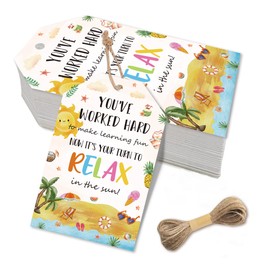 Hippeny Summer Teacher Appreciation Gift Tags, 40Pcs Kids School Party Favor Label, End of School Year Your Turn to Relax in The Sun Tags