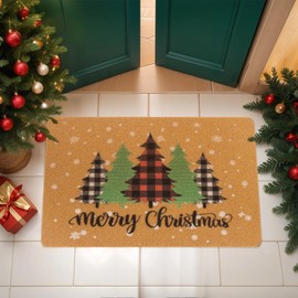 Eohak Christmas-Plaid-Pine-Trees Welcome-Doormat Winter Door Mat for Front Door Xmas-Holiday-Home-Decor 17 x 29 Inch