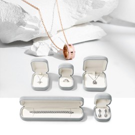 Woodten Velvet Jewelry Gift Box for Earrings Small Grey Velvet Jewelry Earrings Gift Box