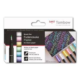 Tombow Brush Pen Fudenosuke 6 piece pastel set for black paper,White