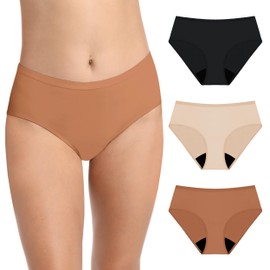 IRISMORII Adult Womens Incontinence Postpartum Protective Underwear Washable Bladder Leak Proof Absorbent Panties 3 Pack (Black-Skin-Brown, L)