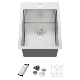 Dcolora 15x20 Drop In Wet Bar Sink 16 Gauge Stainless Steel Topmount Prep Sink Single Bowl Kitchen Sink Top Above Counter RV Camper Utility Basin, Round Corner 15"x20"x10" DC-T7746
