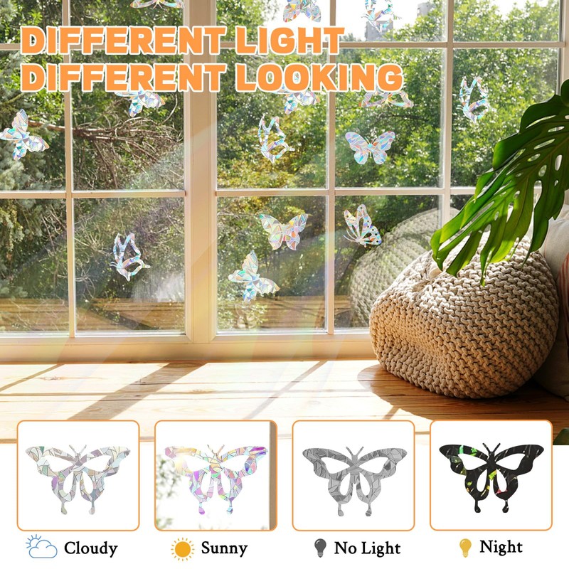 80pcs Rainbow Window Film, Bird Window Stickers Anti Collision, Butterfly