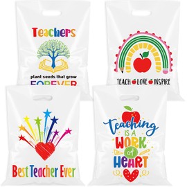 Locmeo 48 Pcs Large Plastic Teacher Appreciation Gift Bags Bulk 12'' x 15'' Thank You Teacher Party Favors Bags with Handle Best Teacher Treat Bags for Teacher Appreciation Graduation Party Decor