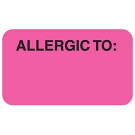 1-1/2"W x 7/8"H Fluorescent Pink Allergy Labels"Allergic to:" (250/Roll) - TBBS-MAP3350