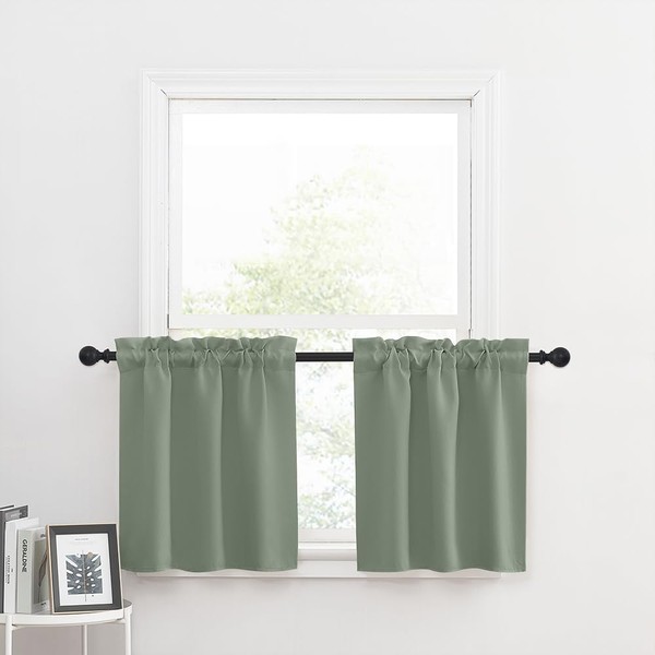 NICETOWN Kitchen Curtains 24 Inch Length Blackout Thermal Insulated Rod