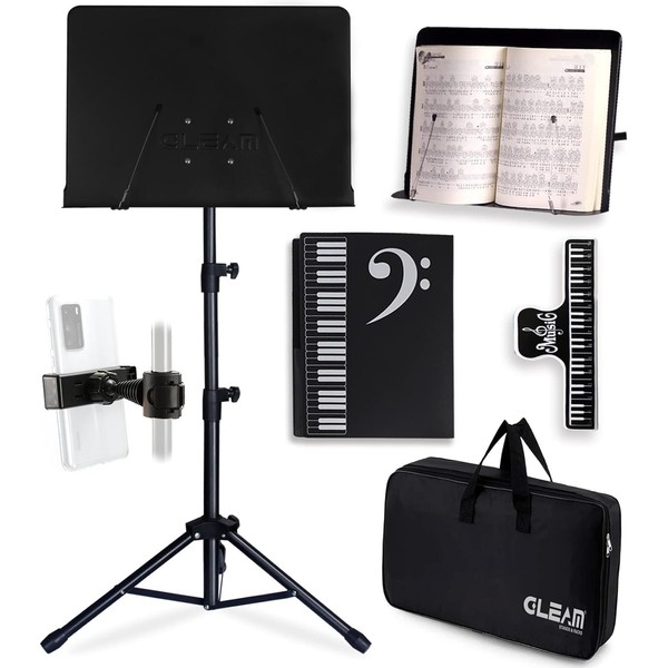 GLEAM Sheet Music Stand - Full Metal with Carrying Bag,