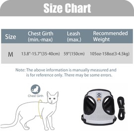 yolzhxe Cat Harness with Lead, Escape Proof, Adjustable Small Cat Harness, Soft Harness for Cats, Chest Harness, Cat Harness, Cat Harness, for Cats, Kittens, Dogs, Puppies, Grey, M