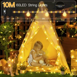 Ollny Ollny Globe Fairy Lights, 10M 60 LEDs Fairy Lights Plug in, Waterproof Warm White String Lights Mains Powered/Remote/8 Modes/Timer/Indoor/Outdoor Lighting for Garden, Camping, Gazebo