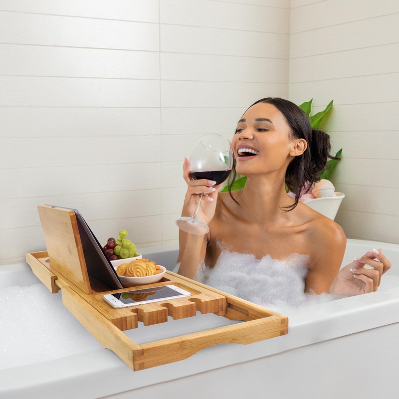 Utoplike Bamboo Bathtub Caddy Tray Bath Tray for Tub, Adjustable