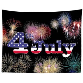 Loccor 4th of July Tapestry American Flag and Fireworks Independence Day Celebration Banner Wall Hanging National Flag Memorial Day USA Veterans Party Home Decor W80 x H60 Inches