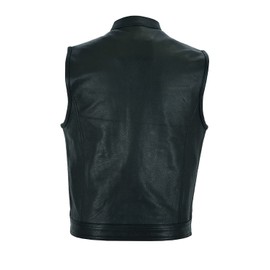 Mens Riding Collar Son of Anarchy Motorcycle Leather Vest Big Sizes Single Panel 2 Gun pockets (46)