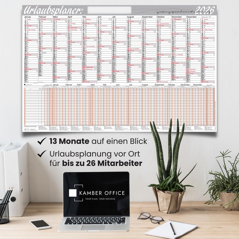 XXL Wall Calendar with Holiday Planner 2026 Employees - Large
