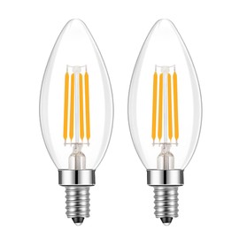 Lamsky E14 Base LED Filament Candle Shape Light Bulb,E14 European Base Bulb,Warm White 2700K 400LM 40W Equivalent,C35 Clear Glass Torpedo Shape Bullet Top,No-Dimmable (2-Pack)