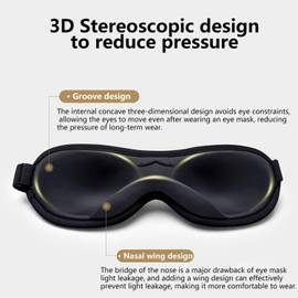 AOOTUERL Breathable 3D Sleeping Mask, Soft Eye Mask, Sleeping Masks, 100% Light Blocking Sleeping Mask with Adjustable Strap