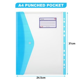 ASelected 12Pcs A4 Plastic Wallets, Punched Pockets Document Folder Popper 11 Hole Binder Files with Pockets for School, Office, Home, Travel 6 Colors