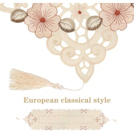 Luxury Table Runners Embroidered Polyester Table Linens for Country Outdoor Weeding Party Table Decoration(Beige, 16×96 Inch)