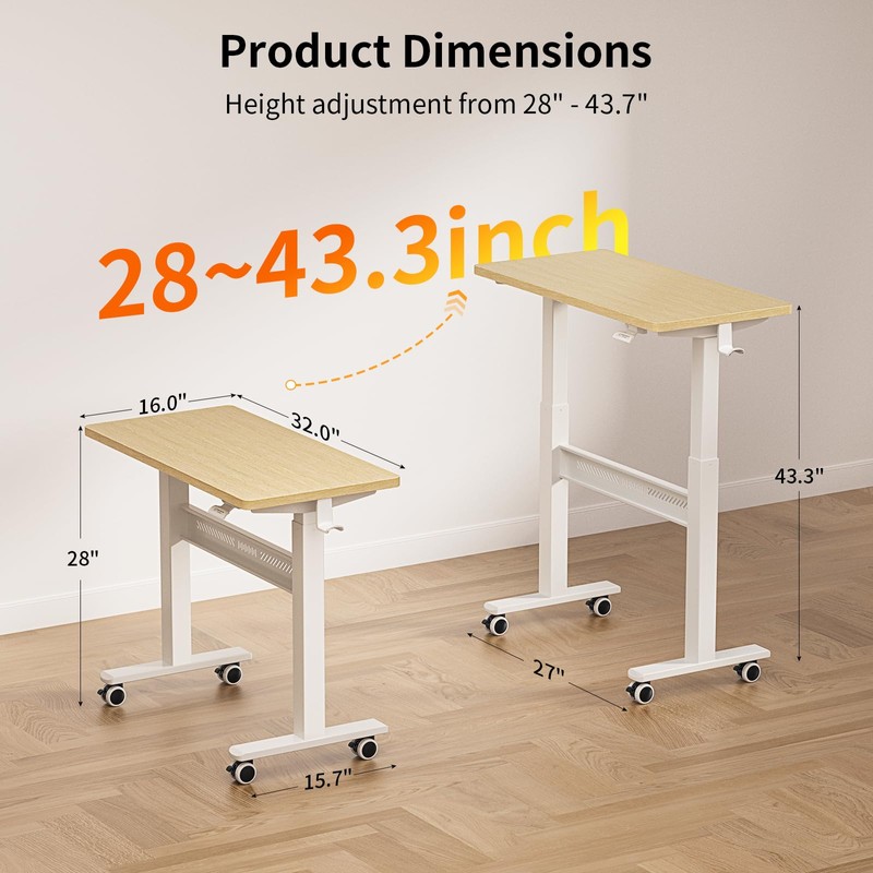 WALKINGDESK Mobile Walking Pad Desk with Wheels, Pneumatic Small Rolling