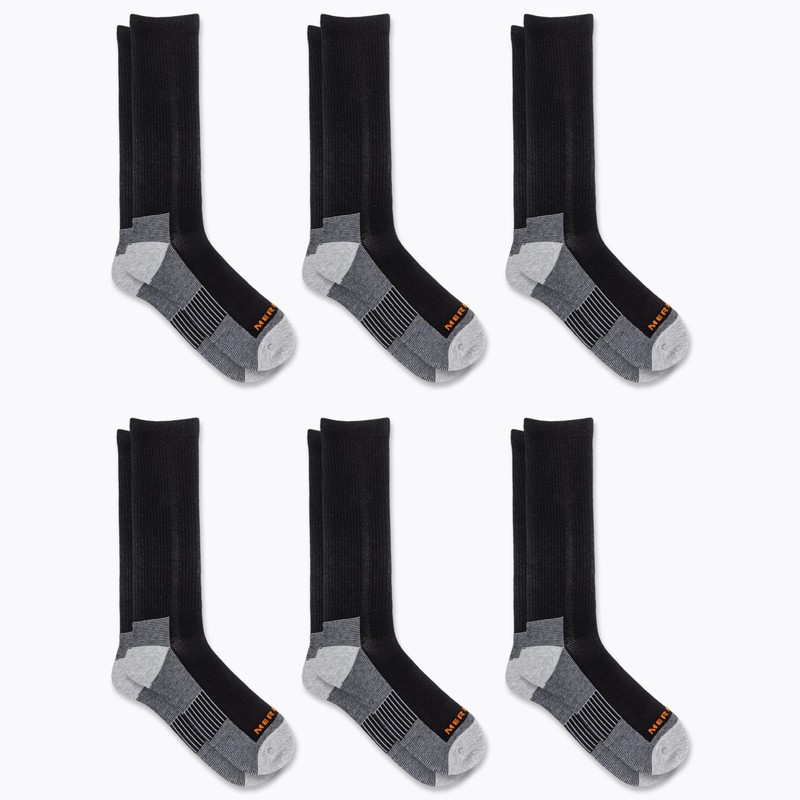 Merrell Recycled Cushion Crew Sock 6 Pair Pack, Black, Small