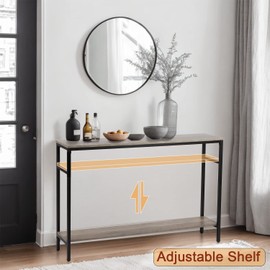 Timberer Narrow Console Table, 47 Inch Sofa Table with Adjustable Shelf, 2-Tier Long Skinny Table for Hallway, Entryway, Living Room, Foyer, Grey