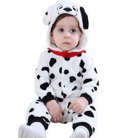 maxToonrain Baby Dalmatian Dog Costume Romper Toddler Boys & Girls Role-Playing Outfit with Zipper Hooded Flannel Dalmatian Onesie Pajamas (18-24 Months)