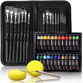VIKEWE Acrylic Paint Set, 44 Piece Professional Painting Set, Includes 24 Acrylic Paints, 16 Pcs Paint Brushes with Case,Paint Knife and Art Sponge for Watercolor, Oil, Artists, Students and Kids