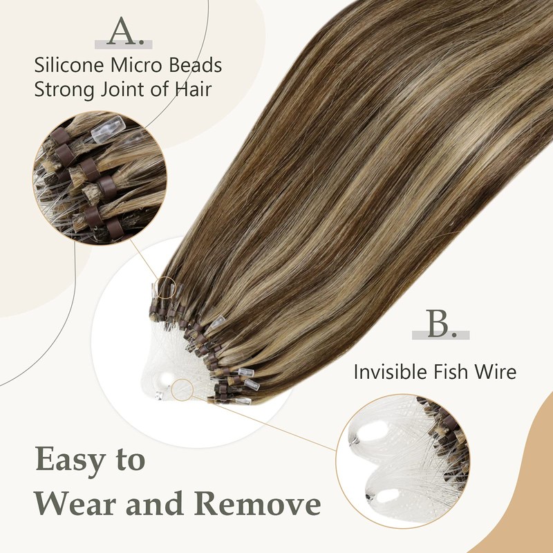 Easyouth Brown Micro Ring Extensions Highlighted Micro Ring Real Hair