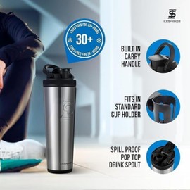 Ice Shaker Insulated Stainless Steel Shaker Bottle | 32oz, Stainless Steel | Cold for 30+ Hours | Insulated Cup with Twist-on Agitator | Odor-Free Bottle for Protein Shakes,Water, Smoothies,Cocktails