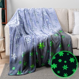 PAVILIA Glow in The Dark Blanket, Blue Snowflake Gift for Girls Boys, Toy Blanket for 1 2 3 4 5 6 7 8 9 10 Year Old, Soft Plush Fleece Kids Gift Blanket for Birthday, Christmas, Room Decor, 50x60