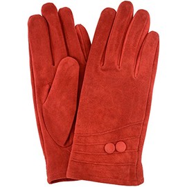 SNUGRUGS Ladies Suede Gloves with Fleece Lining and Two Button Design - Cherry Red - Large (7.5")