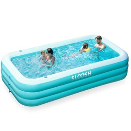 SLOOSH Inflatable Pool for Adults with Seats, 120" x 72" x 22" Full-Sized Blow Up Durable Thickened Above Ground Family Pool, Large Swimming Pools for Backyard Garden Lawn Summer Water Party, Cyan