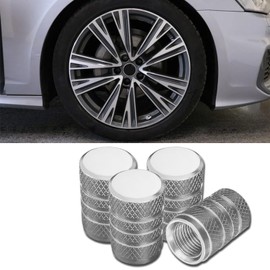 Piburth Car Tire Stem Valve Caps, 4 Pcs Aluminum Alloy Valve Stem Covers, Corrosion Resistant Leak-Proof Tire Cap Cover Accessories, Universal Wheel Air Valve Caps for SUV Car Bike (Silver, Whorl)
