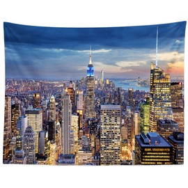 BELECO New York Tapestry NYC New York Cityscape Tapestry Wall Hanging 70x47 Inch Manhattan Skyline Tapestry Metropolis Skyscrapers Night Scene USA City Tapestries for Bedroom Living Room Dorm Decor