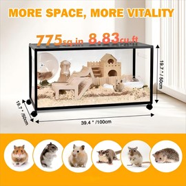 ALLOYNIX Hamster Cage 360-Viewing Metal Large Rat Cage (39.5x19.7x19.7 in) with Top Access & Easy Assembly - Great for Dwarf Syrian Hamster, Gerbil & Mouse (with Wheels)