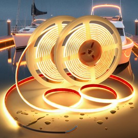VOEWT COB LED Strip Lights Warm White 3000K,12V 32.8ft IP67 Waterproof High CRI 95Ra+ Super Bright,Flexible Boat Lights for Fishing Night Outdoor Bathroom Swimming Pool(Power Supply Not Included)