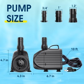 NFESOLAR Submersible Water Pump 1200GPH, Ultra Quiet Submersible Pump with Dry Burning Protection 11ft High Lift for Pond, Fountains, Waterfall, Hydroponics, Aquariums KF208