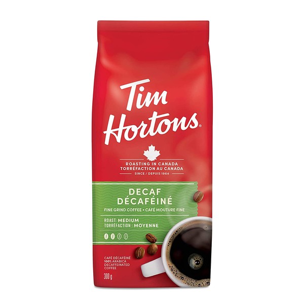 Tim Hortons Decaf Coffee, Fine Grind Bag, Medium Roast, 300g {Imported from Canada}